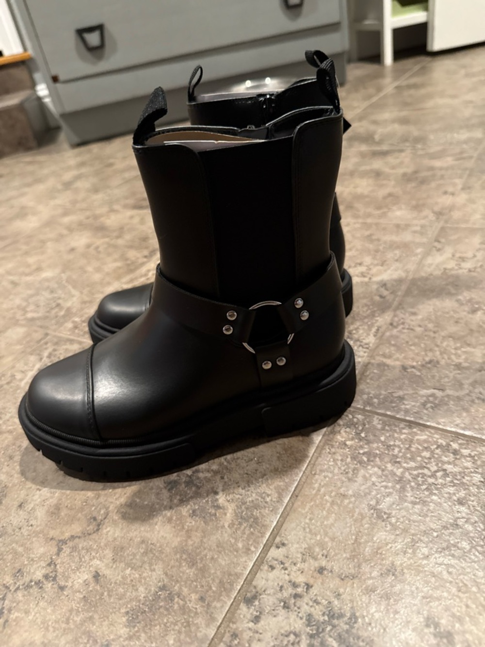 Crosby Black Harness Ankle Boots